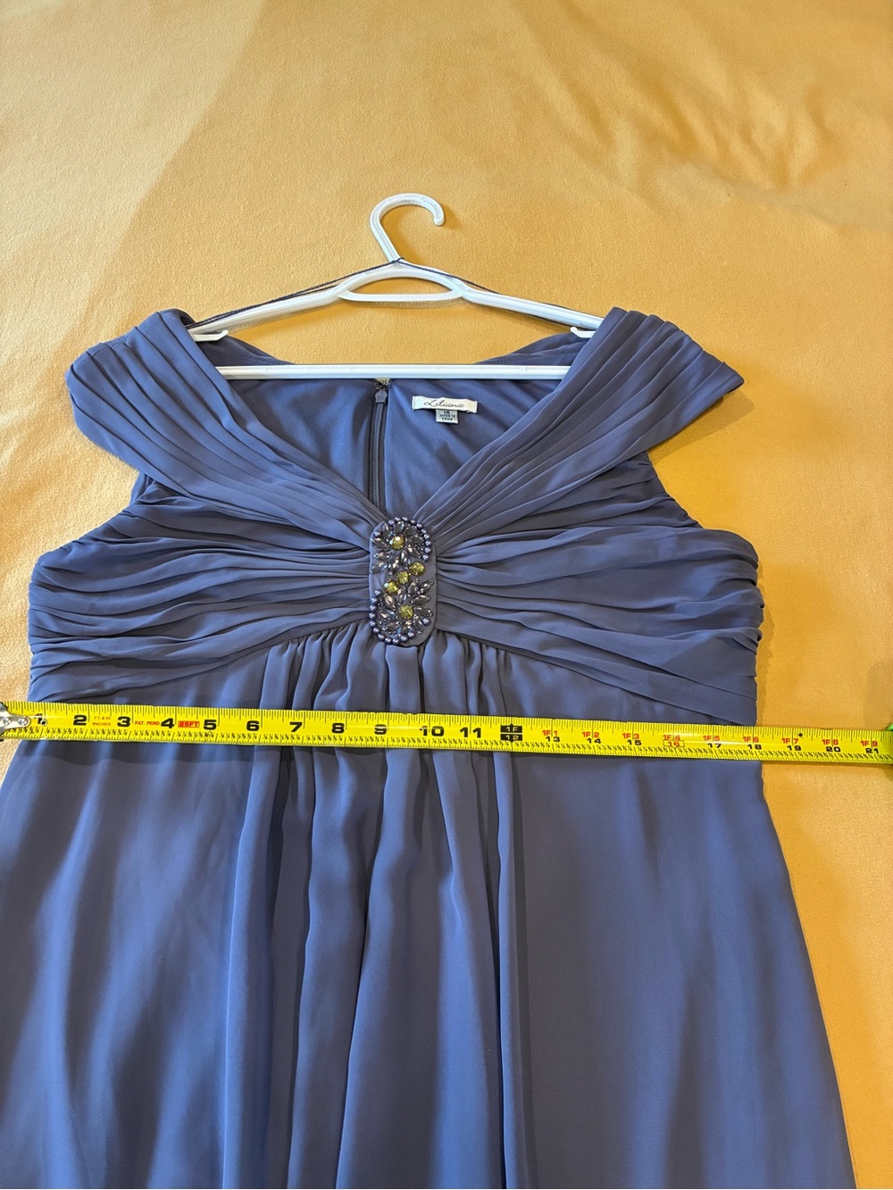 Liliana Dusty Lavender Beaded Ruched Empire Maxi Evening Dress Size 14 - Picture 8 of 14